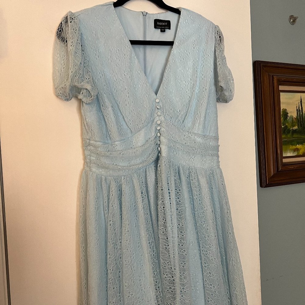 Cinderella Blue Puff Sleeve Bardot Bonnie Lace Babydoll Minidress